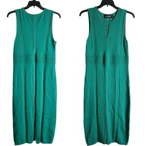 Dress Sz L Green Ribbed Knit Lace Up Neck Gabrielle Union